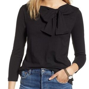1901 Nordstrom Bow Neck Stretch Cotton Blend Top
